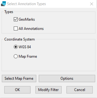 The Select Annotation Types box.