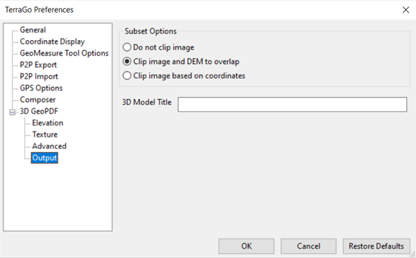 The 3D Output preferences window