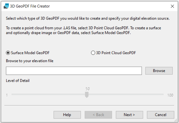 The 3D GeoPDF File Creator box