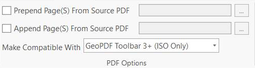 The PDF Options section of the GeoPDF for ArcGIS Pro toolbar.