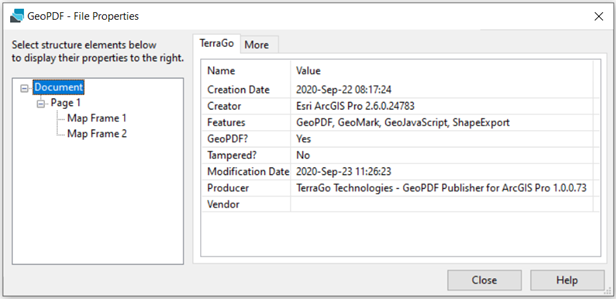 The GeoPDF File Properties window.