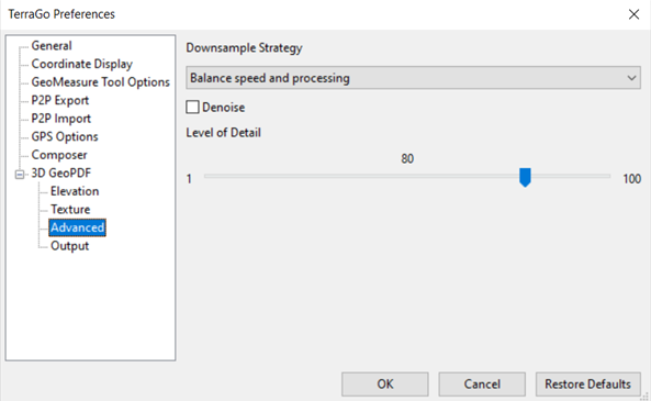 The 3D Advanced preferences window