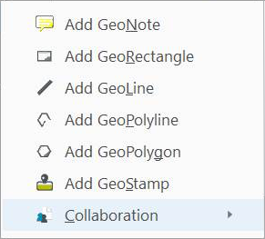 The GeoMark Toolbar with the following menu items--Add GeoNote, Add GeoRectangle, Add GeoLine, Add GeoPolyline, Add GeoPolygon, Add GeoStamp, Collaboration