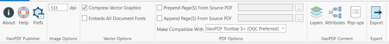 The GeoPDF Publisher toolbar.