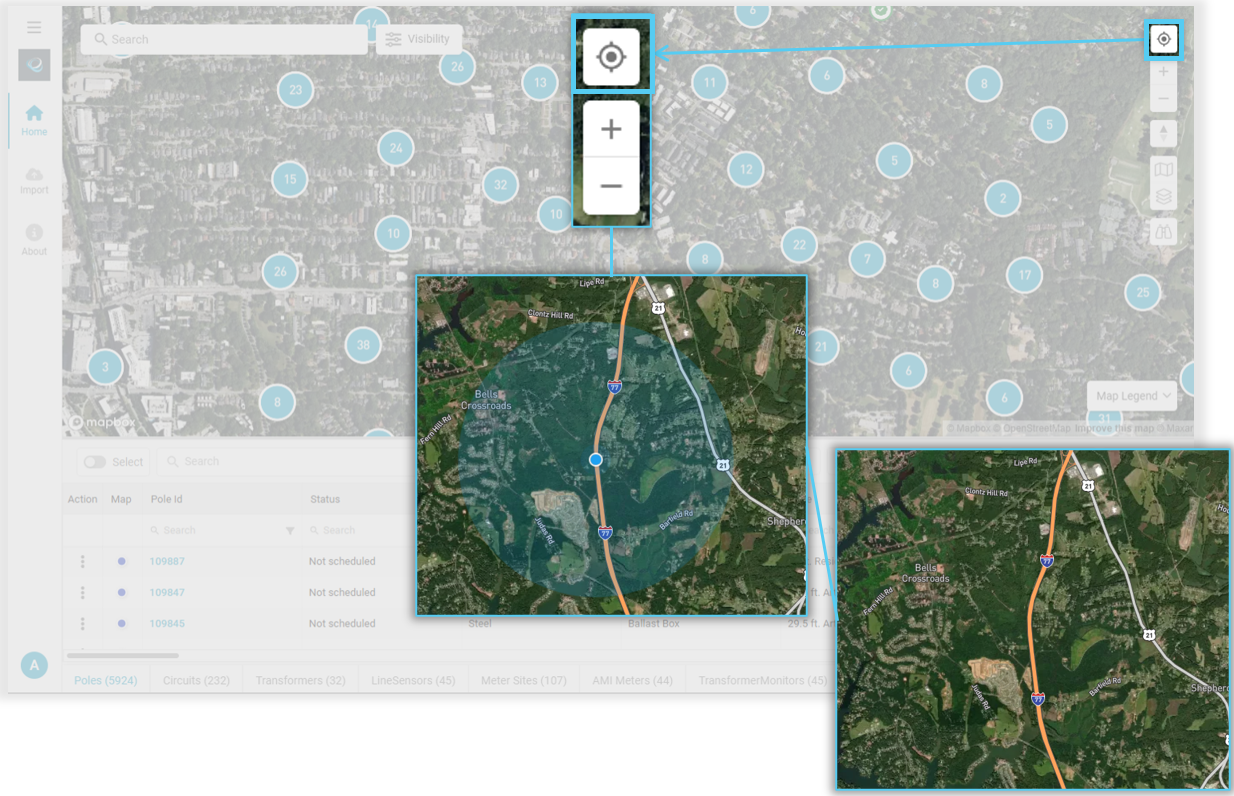 Pan to My Location icon highlighted in the Map Toolbar