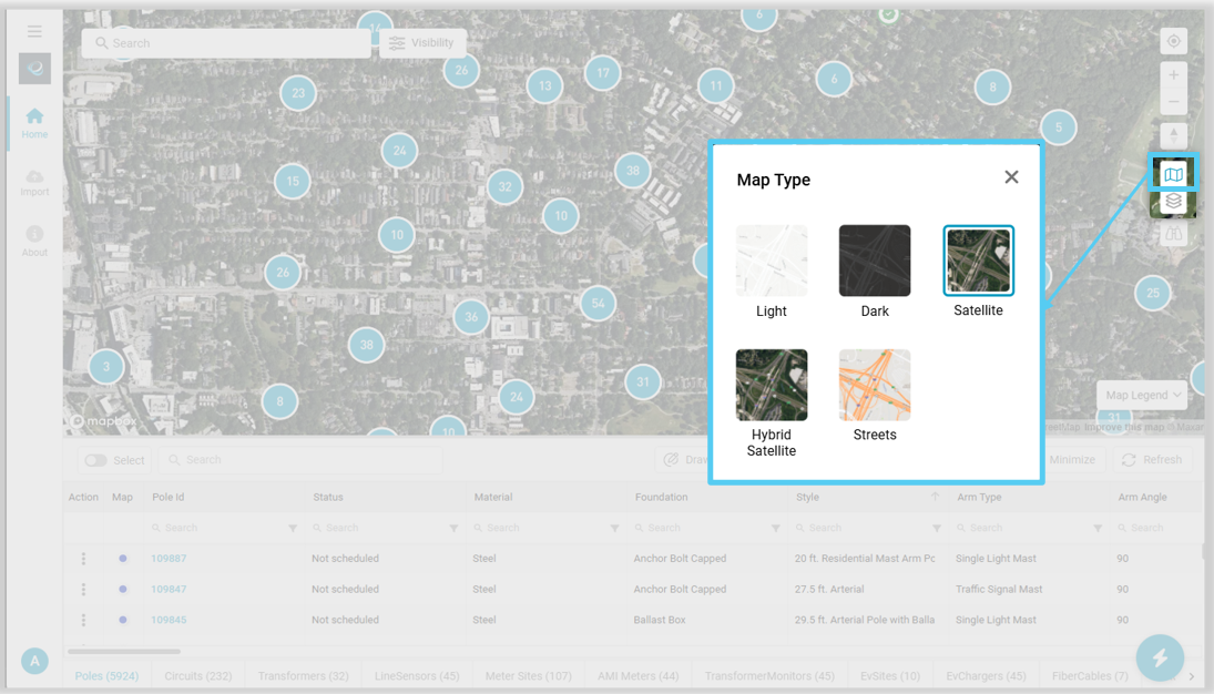 Map Type dialog showing available map background options