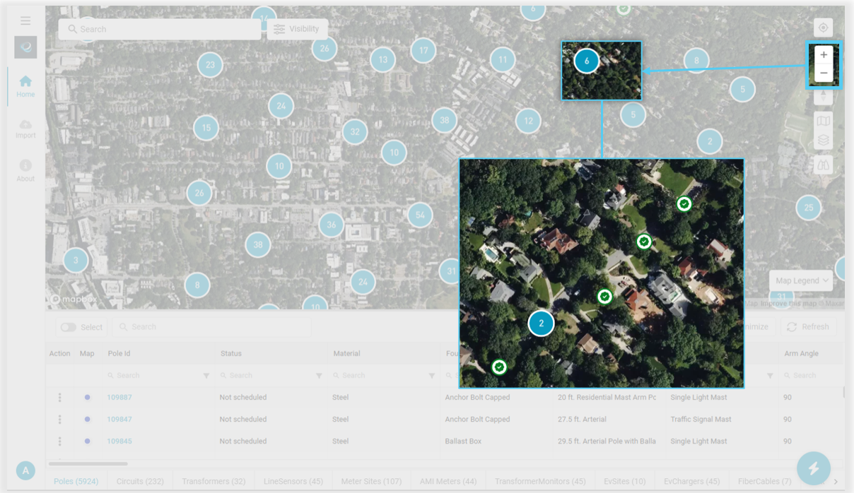 Zoom In and Zoom Out controls highlighted in the Map Toolbar