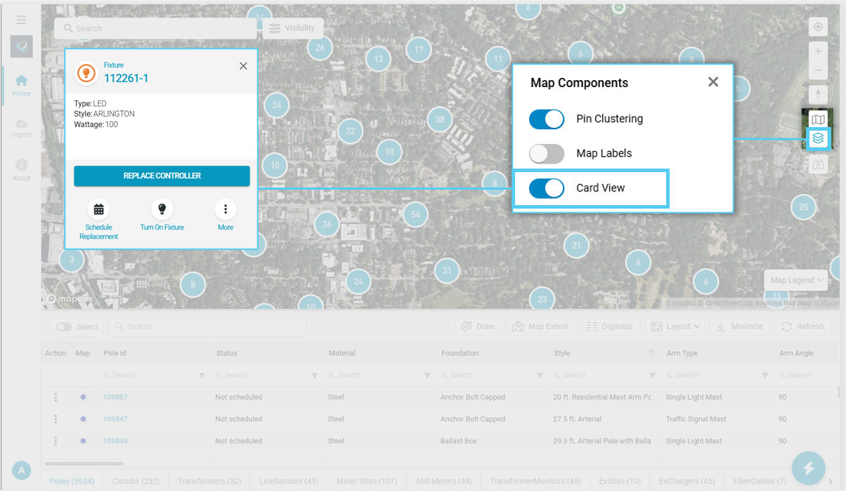 Card View toggle and map record card behavior